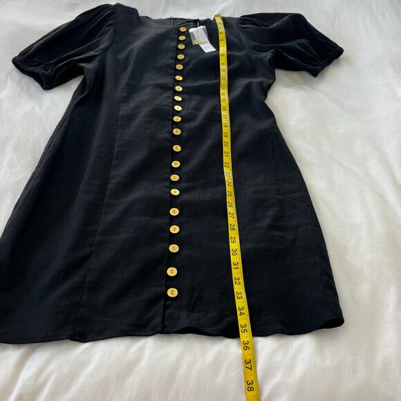 J. Crew NWT Stretch Viscose Linen Blend Gold Button Front Puff Sleeve Mini Dress - Picture 7 of 12